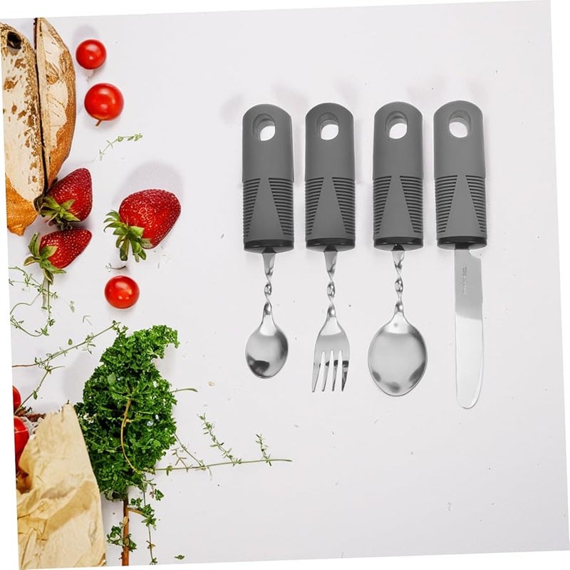 Adaptive Utensils for Elderly 4pcs Bendable Spoon Fork Set for Hand Tremors Ergonomic Grip - Image 4